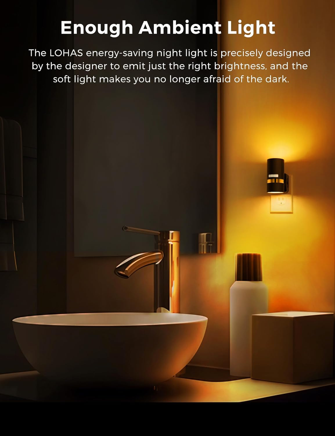 Motion Sensor Night Light Plug In, Amber, 2 Pack | Night Lights Plug into Wall with Adjustable Brightness, 1W Energy-Saving Nightlight for Bathroom Bedroom Kitchen Hallway