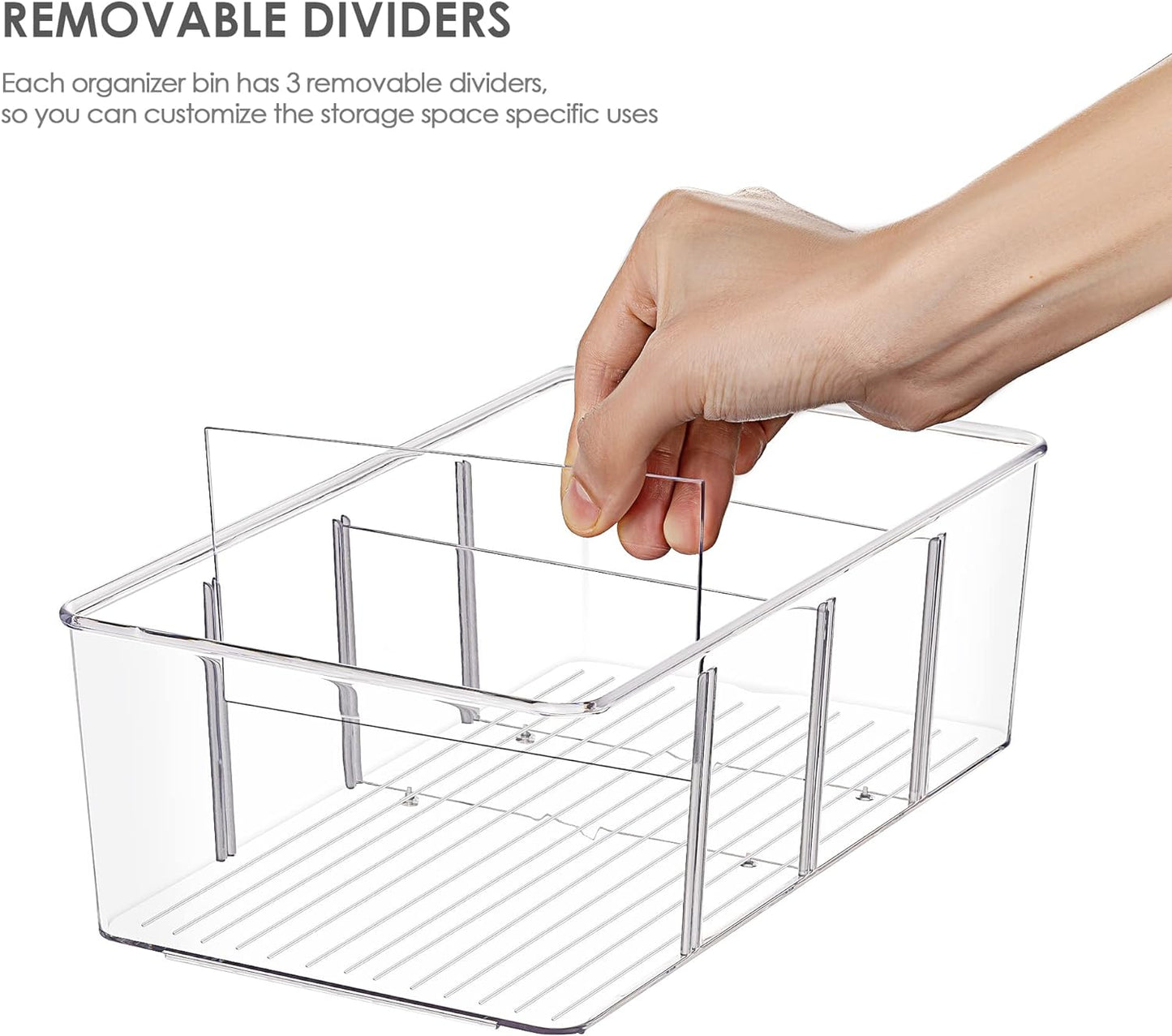 4-Pack Clear Plastic Food Storage Organizer Bins for Pantry, Kitchen, Fridge, and Cabinet - 4-Compartment Holder for Snacks, Pouches, and Spice Packets