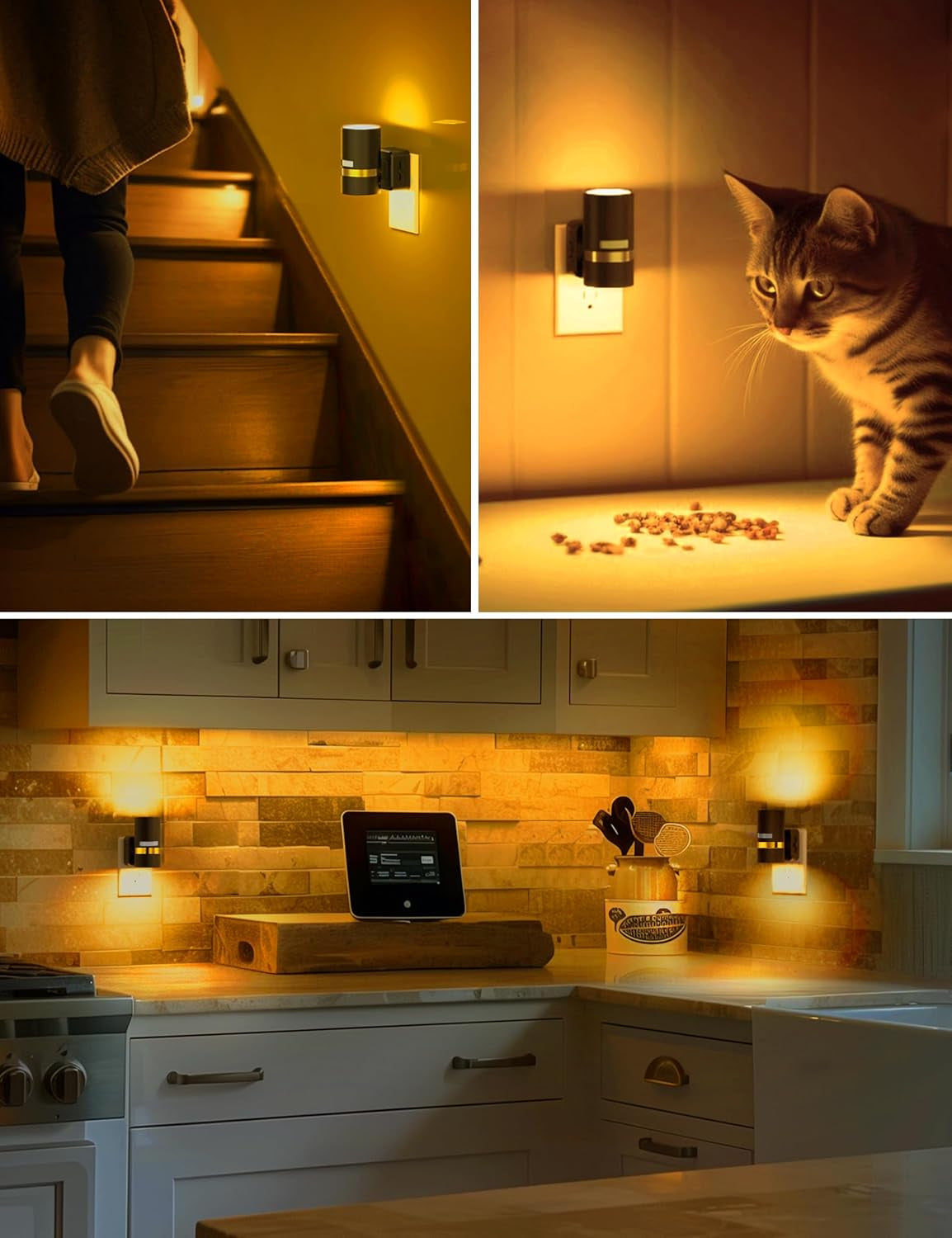 Motion Sensor Night Light Plug In, Amber, 2 Pack | Night Lights Plug into Wall with Adjustable Brightness, 1W Energy-Saving Nightlight for Bathroom Bedroom Kitchen Hallway