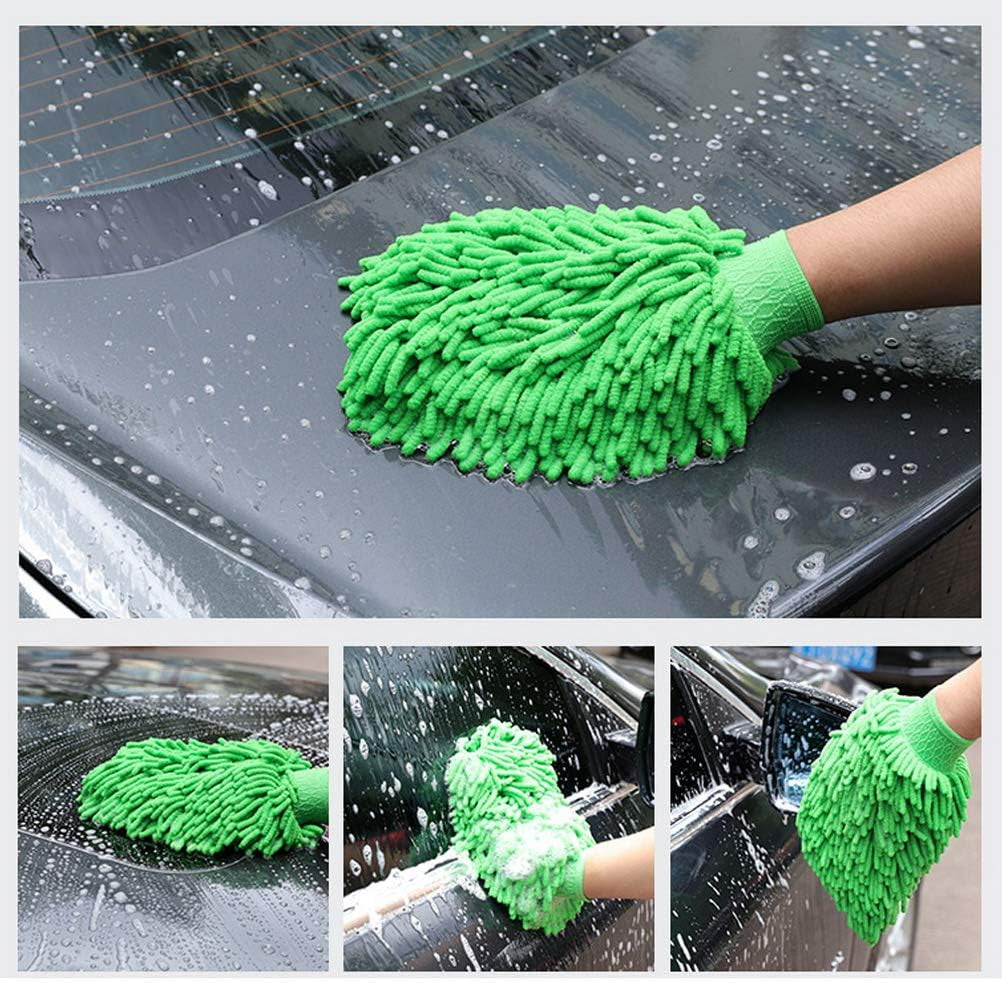 Microfiber Noodle Car Wash Mitts - Set of 4, Double-Sided, Super Absorbent Cleaning Gloves for Automotive and Household Use (Random Color)