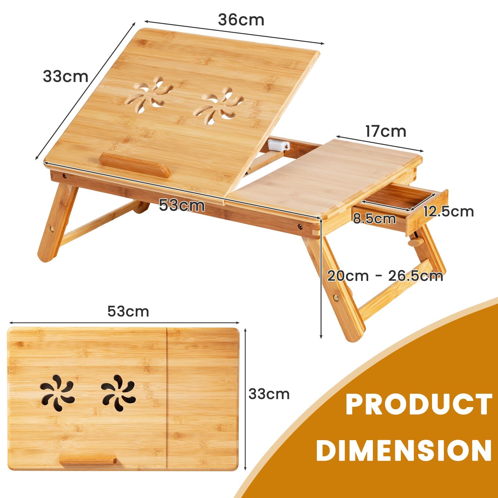 Adjustable Bamboo Laptop Lap Desk with Tilting Surface and Foldable Legs