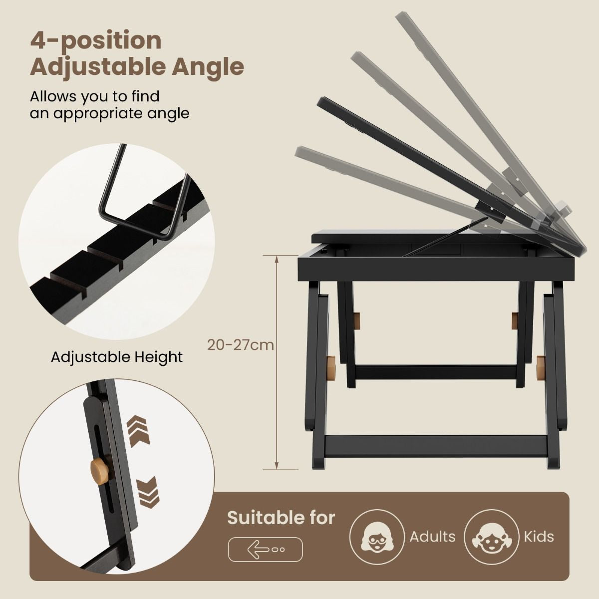 Adjustable Bamboo Laptop Lap Desk with Tilting Surface and Foldable Legs