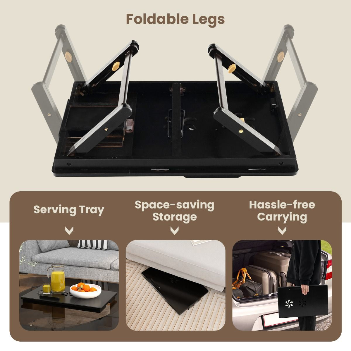 Adjustable Bamboo Laptop Lap Desk with Tilting Surface and Foldable Legs