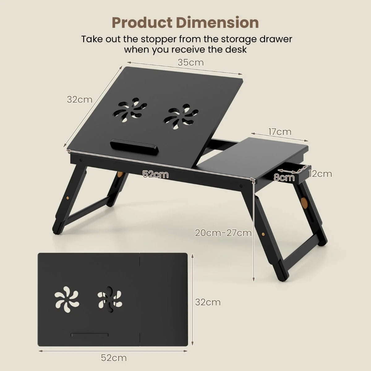 Adjustable Bamboo Laptop Lap Desk with Tilting Surface and Foldable Legs
