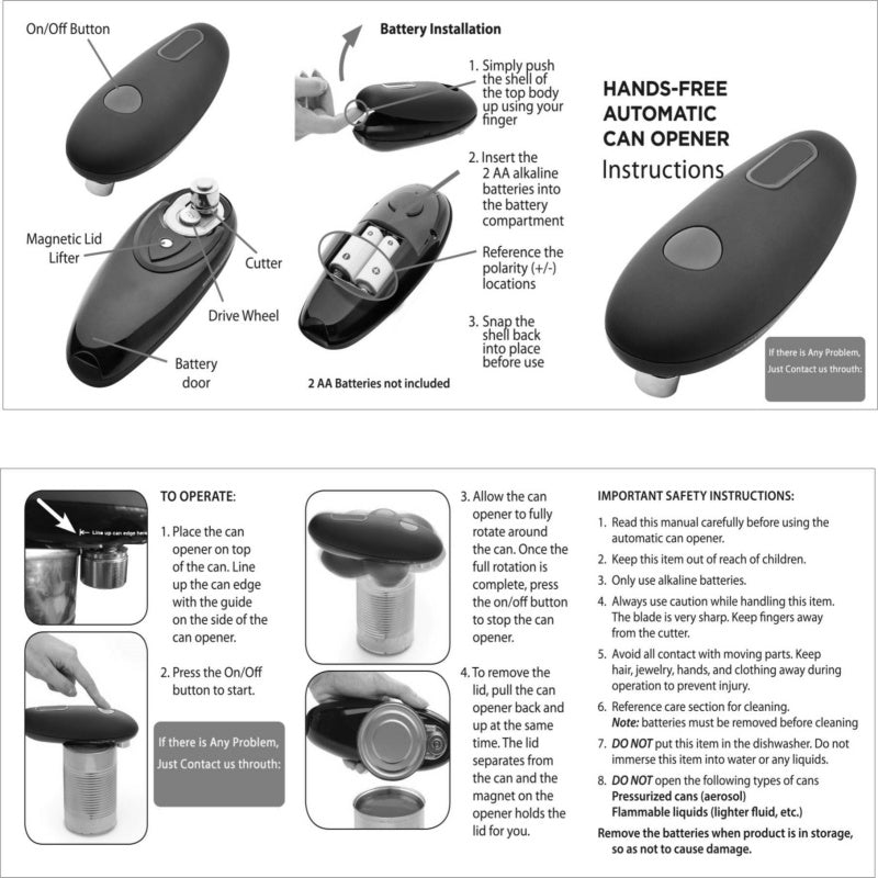 Automatic Electric Can Opener - One-Touch Portable Kitchen Tool for Effortless Jar and Bottle Opening