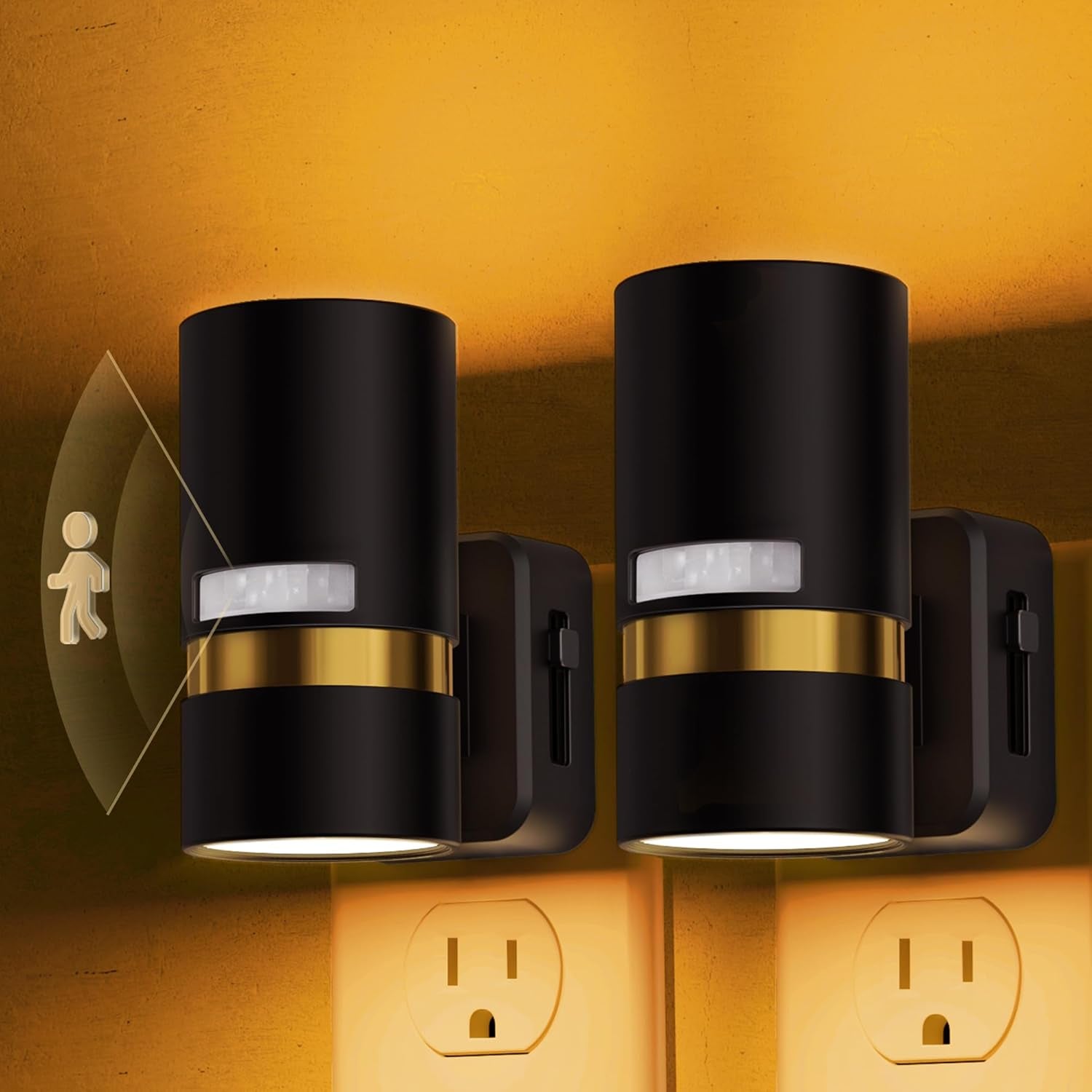 Motion Sensor Night Light Plug In, Amber, 2 Pack | Night Lights Plug into Wall with Adjustable Brightness, 1W Energy-Saving Nightlight for Bathroom Bedroom Kitchen Hallway