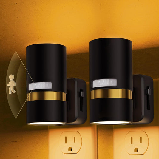 Motion Sensor Night Light Plug In, Amber, 2 Pack | Night Lights Plug into Wall with Adjustable Brightness, 1W Energy-Saving Nightlight for Bathroom Bedroom Kitchen Hallway