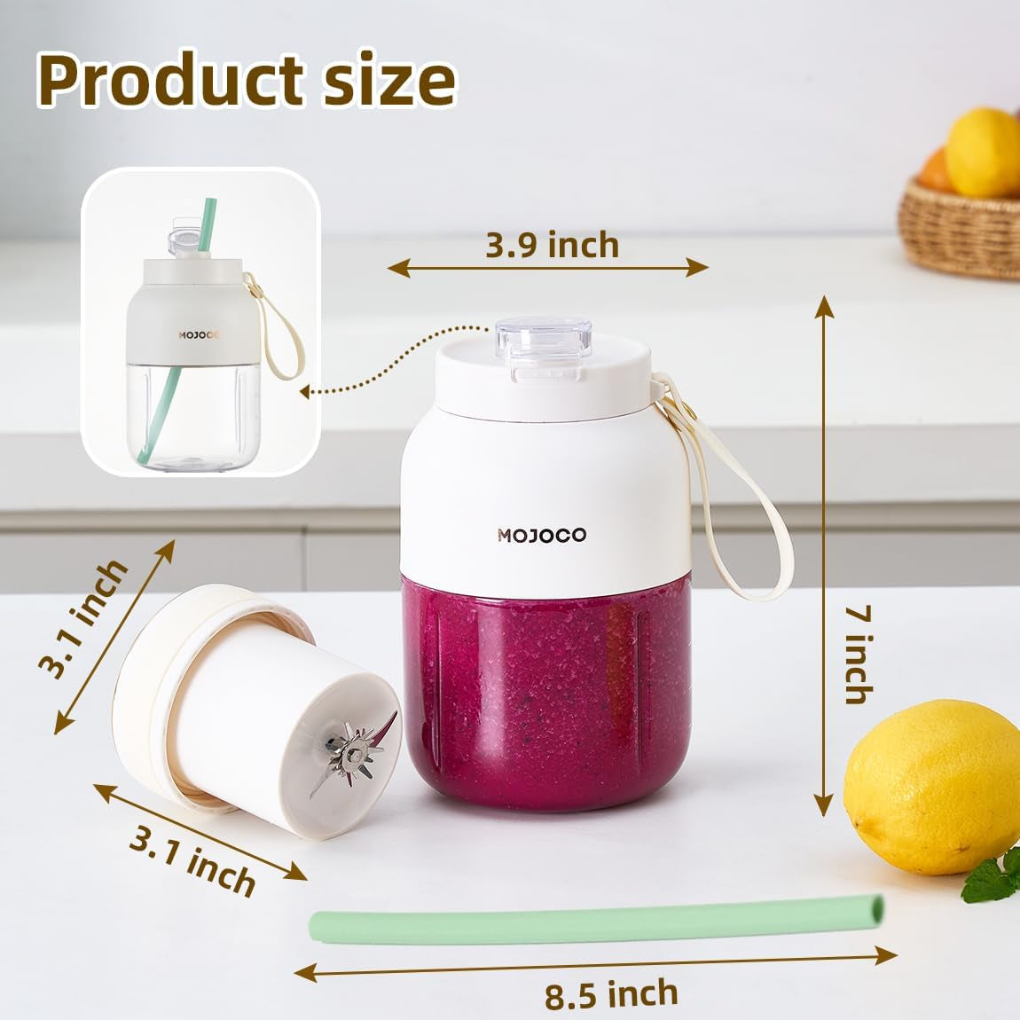 Portable Smoothie Blender - 24Oz Personal Blenders for Shakes and Smoothies - Cordless/Rechargeable Juice Blender with Stainless Steel Blade for Office, Gym, Camping, Travel