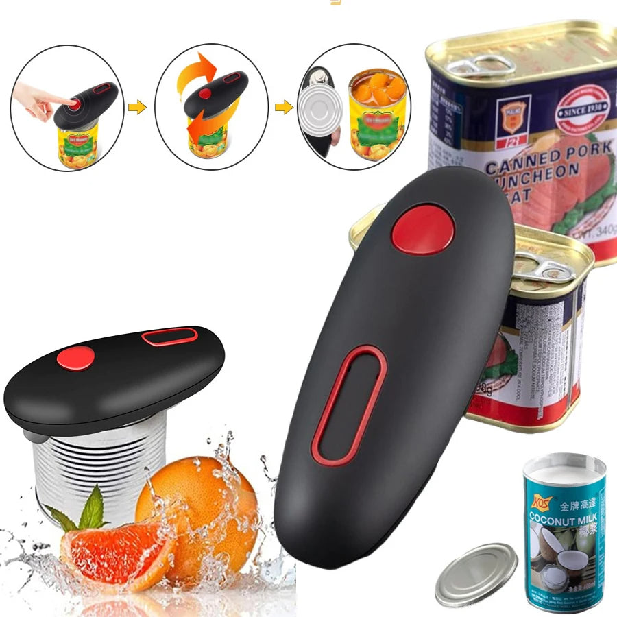 Automatic Electric Can Opener - One-Touch Portable Kitchen Tool for Effortless Jar and Bottle Opening