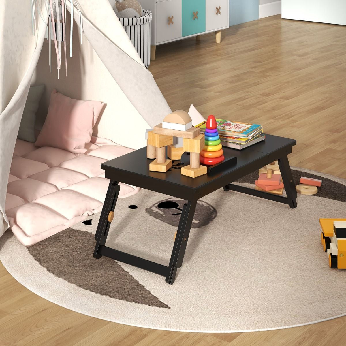 Adjustable Bamboo Laptop Lap Desk with Tilting Surface and Foldable Legs