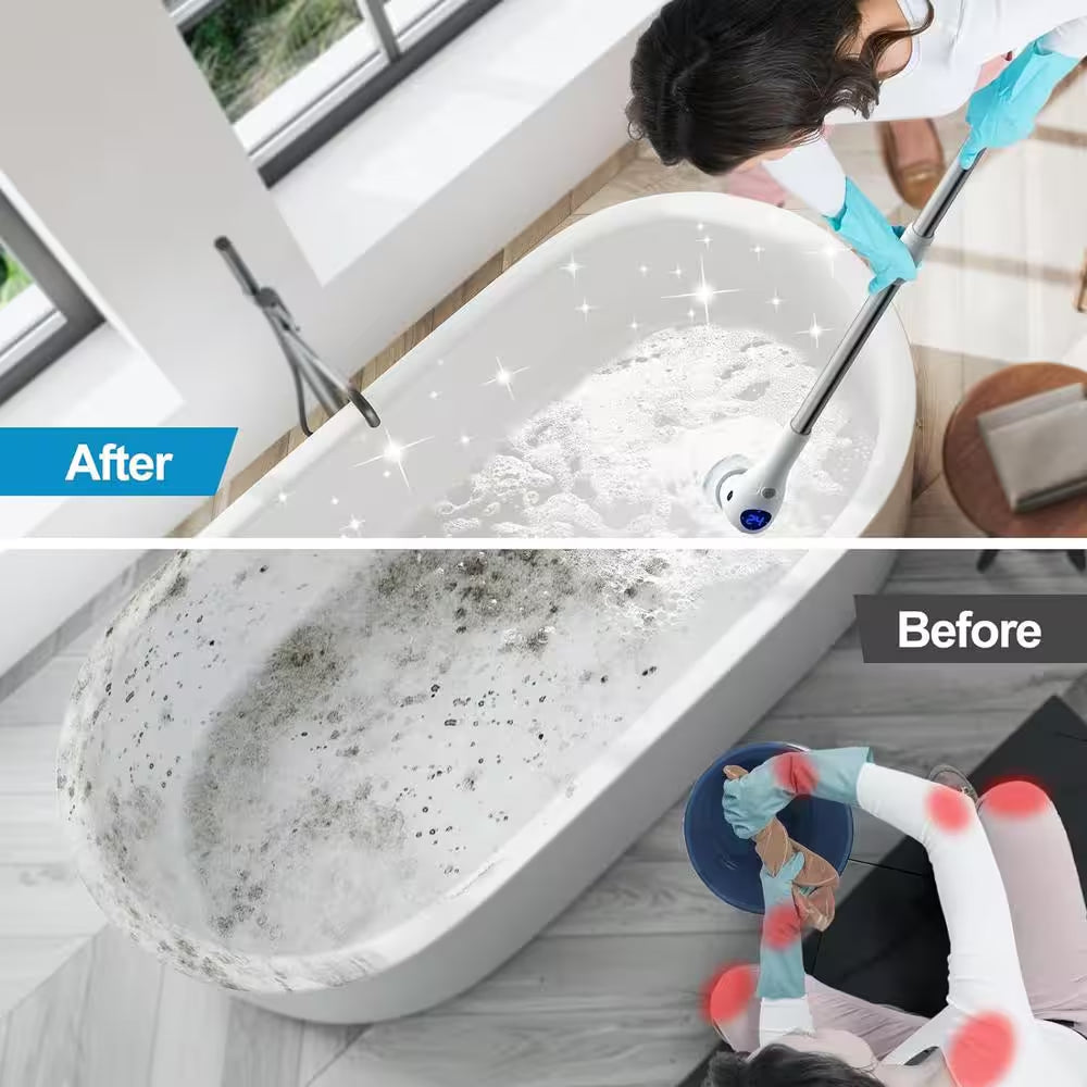 Electric Spin Scrubber 3 Speeds Cordless Cleaning Scrub Brush with 8 Replaceable Heads Adjustable and Extension Handle