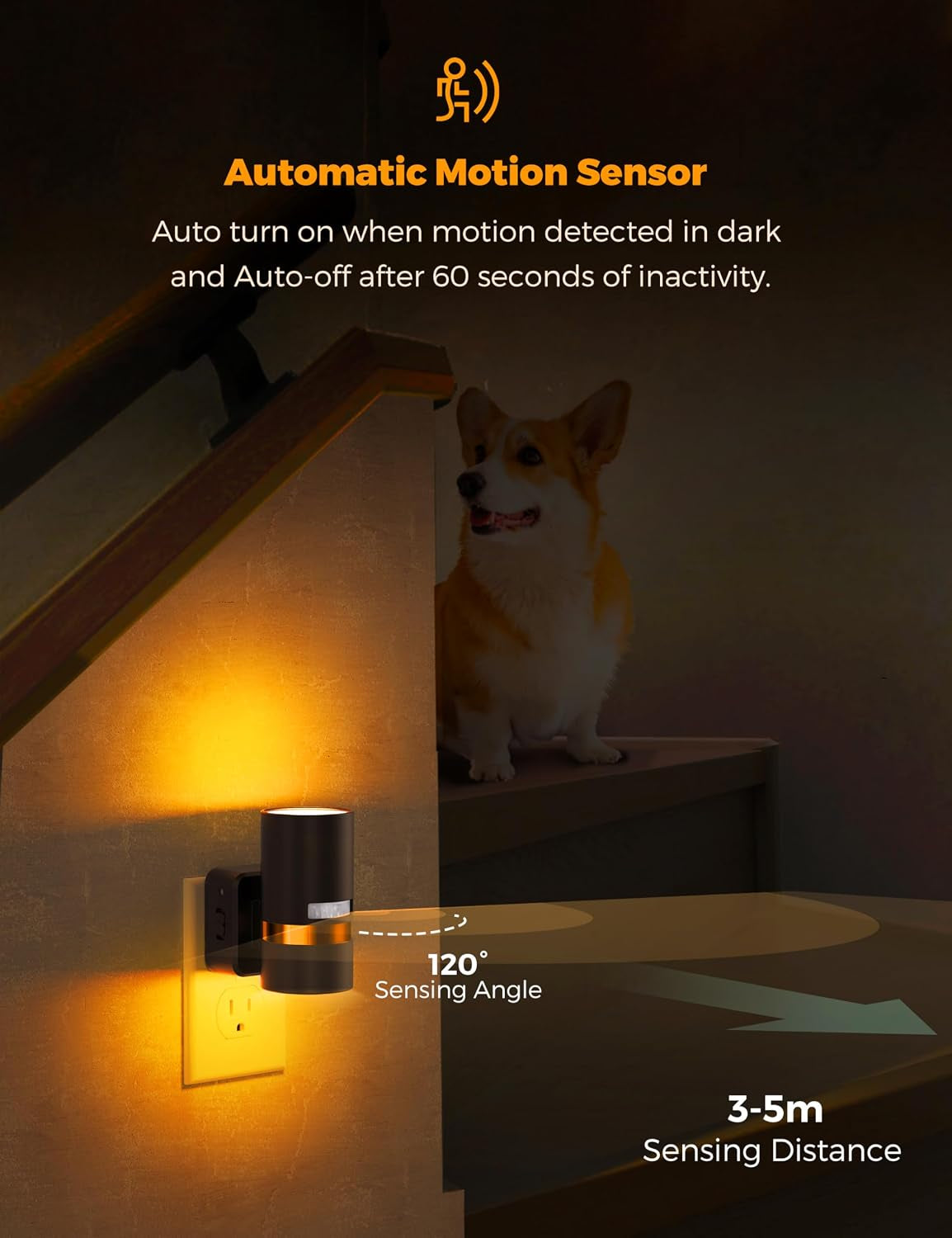 Motion Sensor Night Light Plug In, Amber, 2 Pack | Night Lights Plug into Wall with Adjustable Brightness, 1W Energy-Saving Nightlight for Bathroom Bedroom Kitchen Hallway