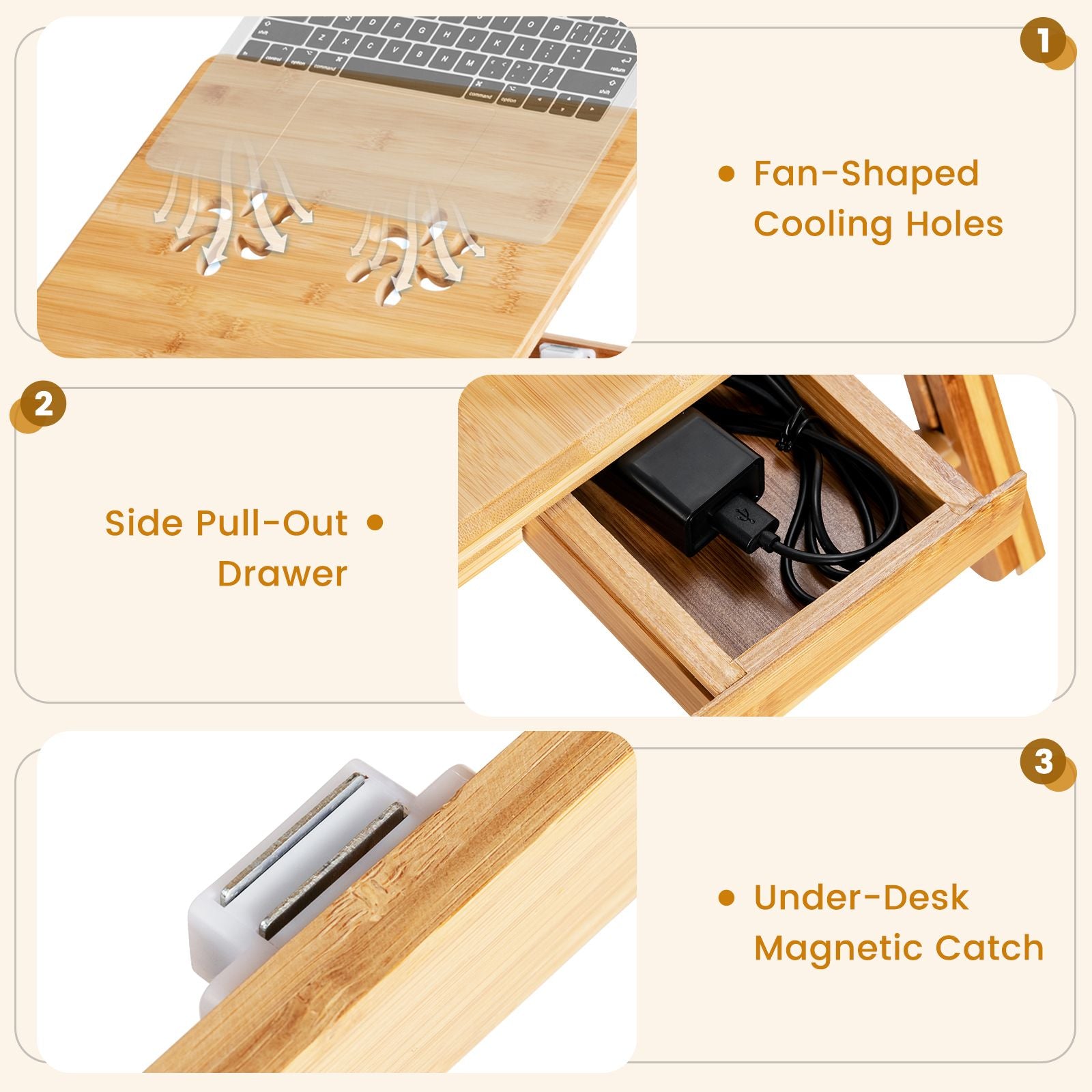 Adjustable Bamboo Laptop Lap Desk with Tilting Surface and Foldable Legs