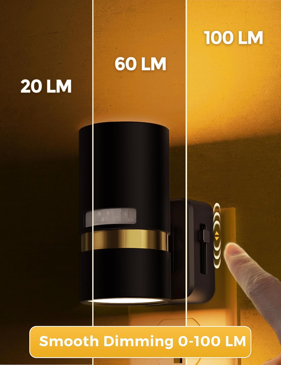 Motion Sensor Night Light Plug In, Amber, 2 Pack | Night Lights Plug into Wall with Adjustable Brightness, 1W Energy-Saving Nightlight for Bathroom Bedroom Kitchen Hallway