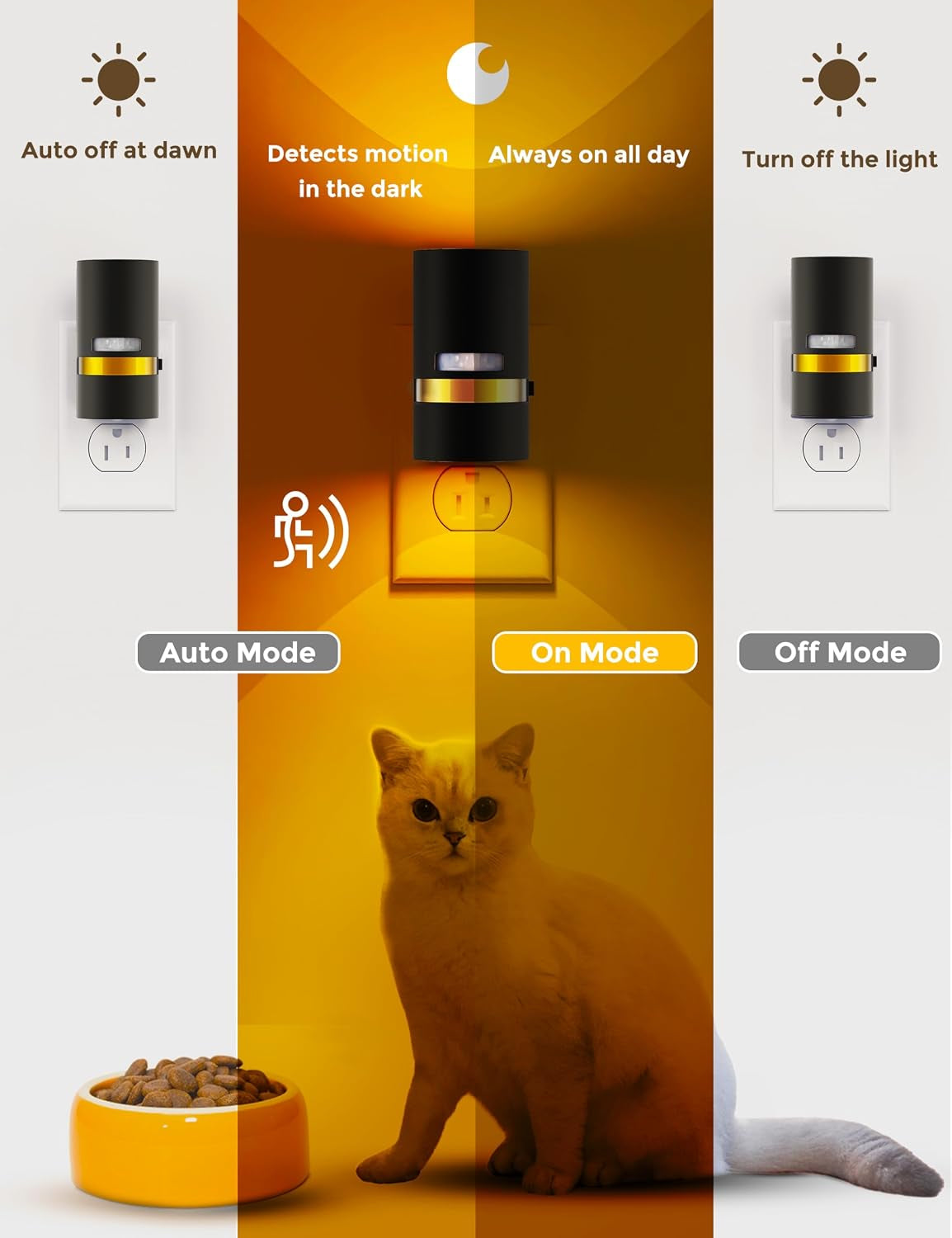 Motion Sensor Night Light Plug In, Amber, 2 Pack | Night Lights Plug into Wall with Adjustable Brightness, 1W Energy-Saving Nightlight for Bathroom Bedroom Kitchen Hallway