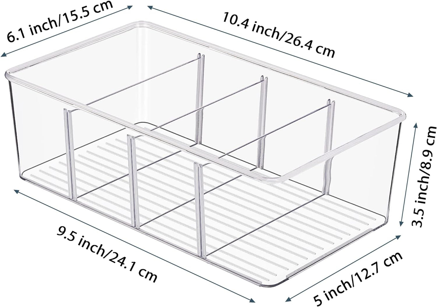 4-Pack Clear Plastic Food Storage Organizer Bins for Pantry, Kitchen, Fridge, and Cabinet - 4-Compartment Holder for Snacks, Pouches, and Spice Packets