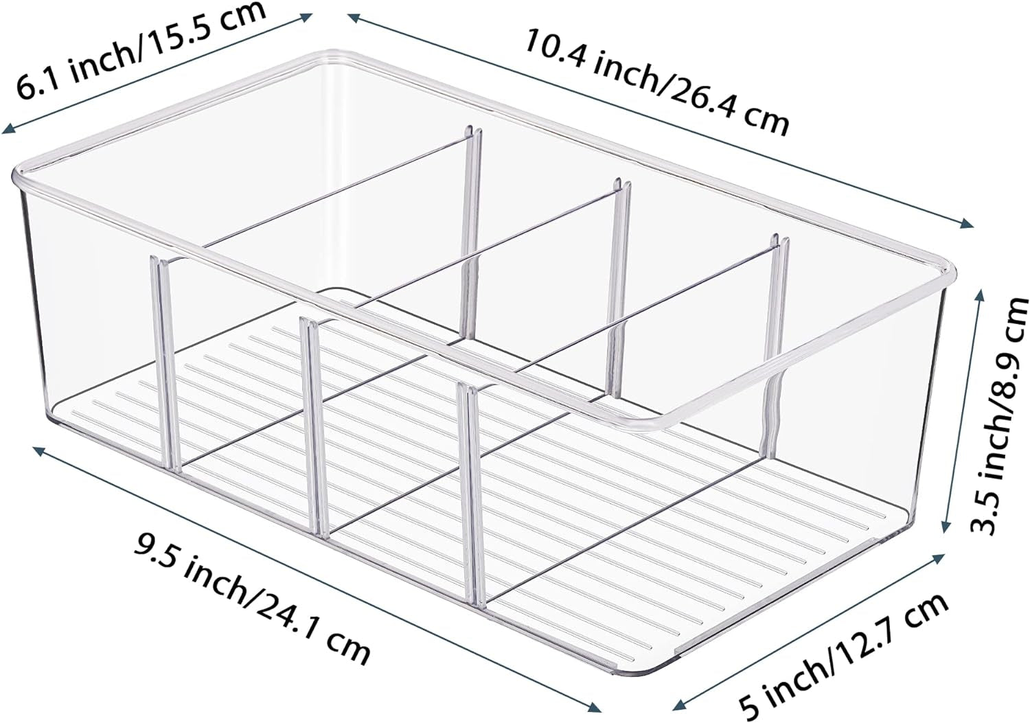4-Pack Clear Plastic Food Storage Organizer Bins for Pantry, Kitchen, Fridge, and Cabinet - 4-Compartment Holder for Snacks, Pouches, and Spice Packets