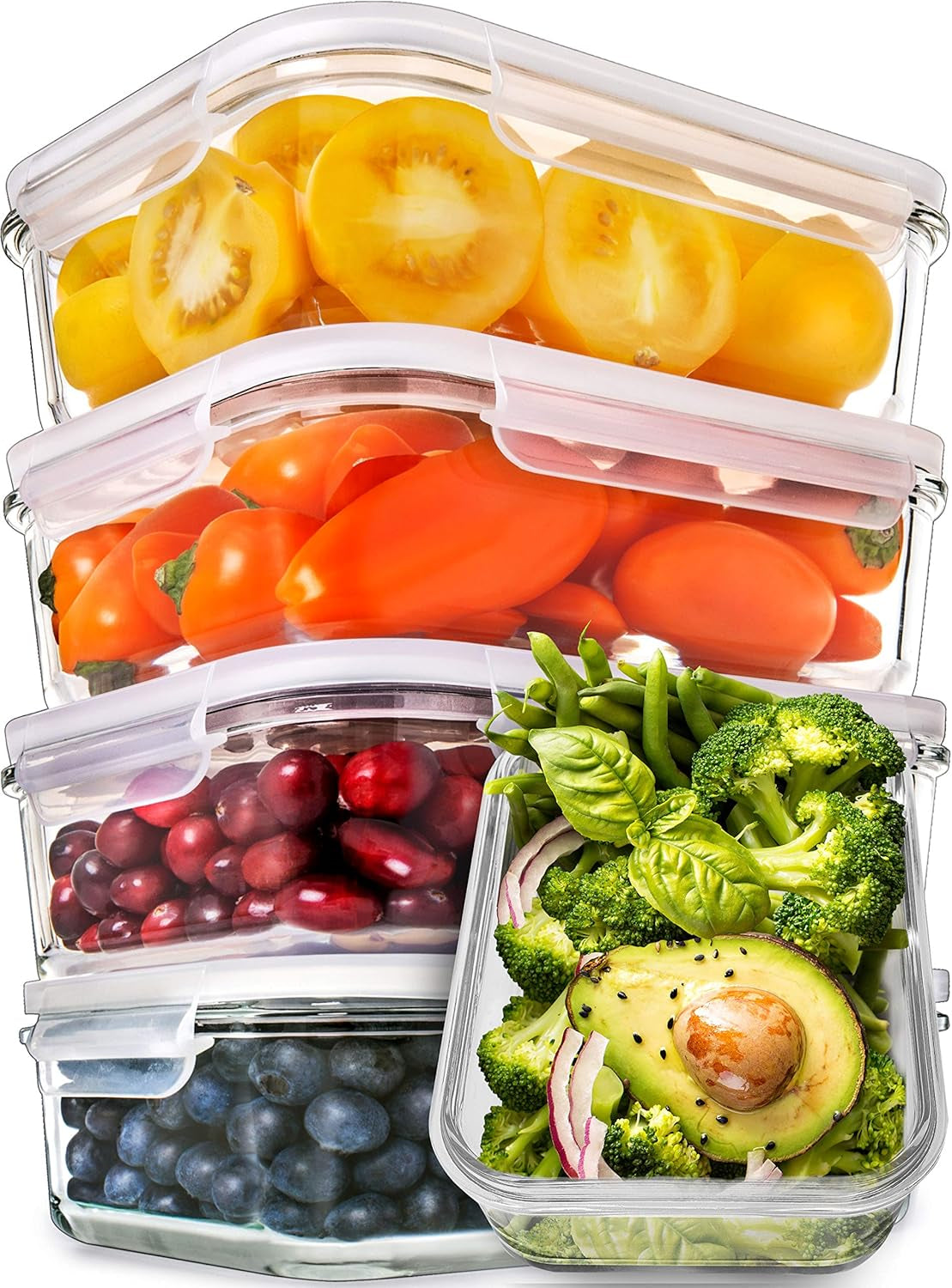 5-Pack Airtight Glass Meal Prep and Storage Containers with Lids - Reusable 880 Millilitres, Single Compartment