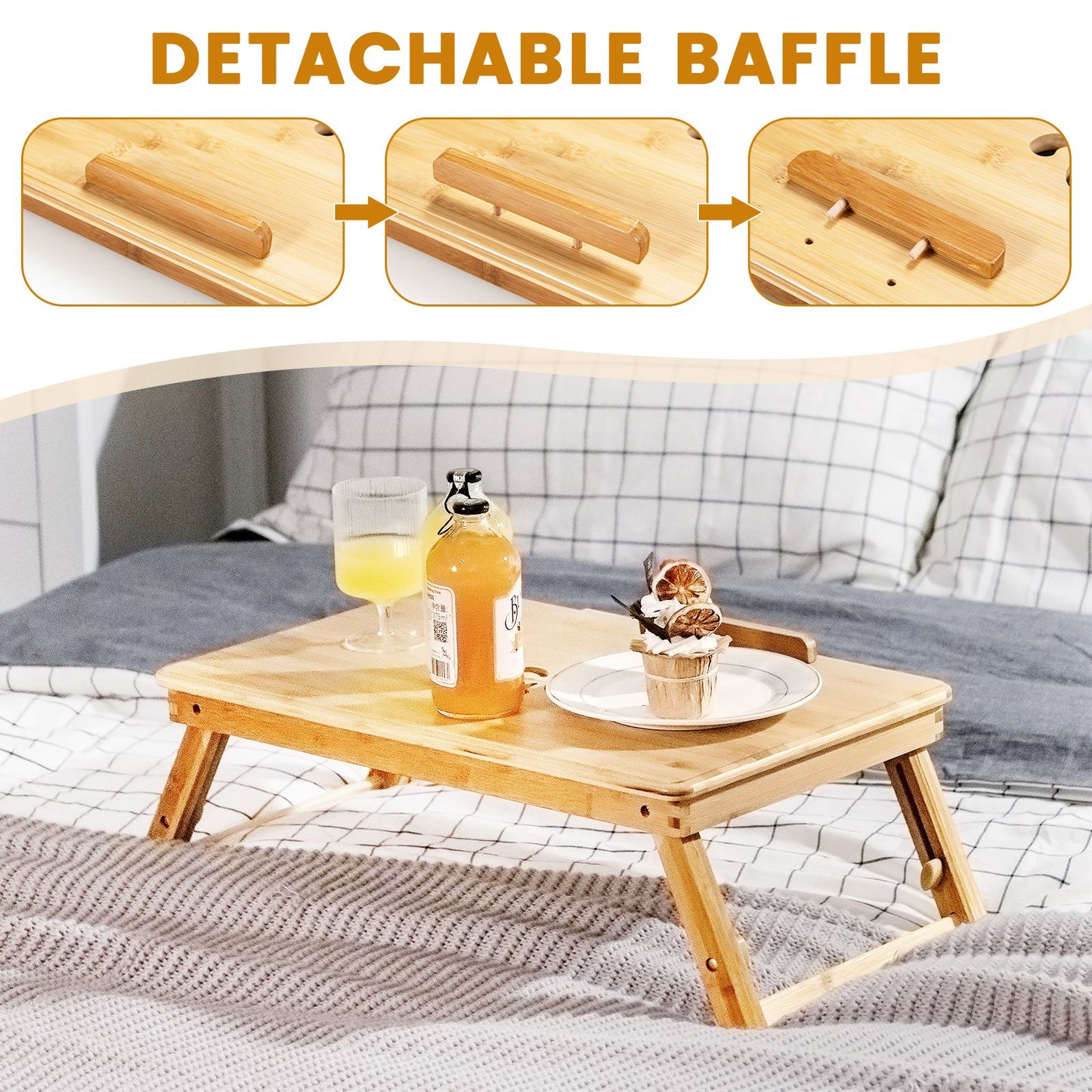 Adjustable Bamboo Laptop Lap Desk with Tilting Surface and Foldable Legs